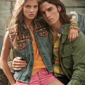 RALPH LAUREN Denim & Supply Embellished Embroidered Distressed Denim Vest L NWOT